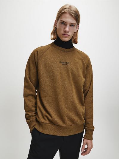 Calvin Klein Ruhák HU311794 | Calvin Klein Heathered Cotton Blend Férfi Pulóver Barna